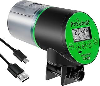 Automatic Fish Feeder - Rechargeable Timer Auto Fish Food Dispenser with Display Screen & USB Charger Cable for Vacation or Holiday