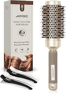 AIMIKE Round Hair Brush, Nano Thermal Ceramic & Ionic Tech Round Brush, Round Brushes for Blow Drying with Boar Bristles, Barrel Brush for Styling, Curling, Add Volume & Shine (74mm, Barrel 43mm)