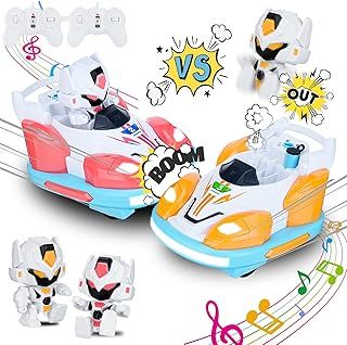 2 Pack Remote Control Bumper Cars for 6+ Year Olds Boys Remote Control Battling Cars RC Toddler Car Toys with Ejecting Drivers Dolls 360-Degree Rotation Spin Music & Lights for Boy Girls Gifts