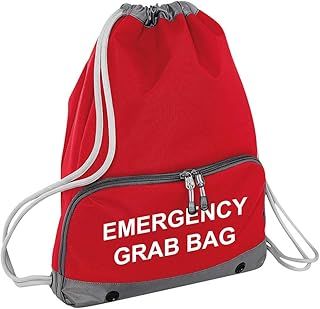 Supersize School Evacuation Emergency Grab Bag - Printed Red Emergency Documents Drawstring Sack Bag
