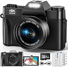 56MP 4K Digital Camera - UHD AutoFocus Vlogging Camera - 16X Digital Zoom 32G SD Card 2 1500mAh Batteries Compact Camera with 3.0 Inch 180° Flip Screen Camera for Teenagers, Beginners,Adults