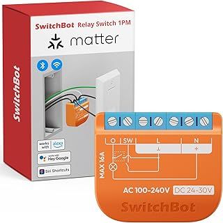 SwitchBot Smart Relay Switch 1PM, Power Monitoring Smart Relay Module with Built-in Bluetooth Repeater, Wi-Fi&Bluetooth Switch Works with Alexa/Apple Home/Google Home/Matter Hub Required, 2.4GHz,16A