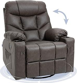 HOMCOM Recliner Armchair, Swivel PU Leather Manual Reclining Chair with Adjustable Leg Rest, Drink Holders, Side Pockets, Rocker Chair for Home Living Room, Dark Brown