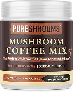 Perfect 7 Mushroom Coffee Ultra 30:1 Concentrated Mushroom Extracts - Premium Arabica - Tastes Like Coffee - Turkey Tail, Lion's Mane, Cordyceps, Reishi, Shiitake, Maitake, Chaga (100 Grams)