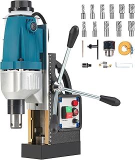 ZELCAN Magnetic Drill Press, Portable Electric Mag Drill, 1100W 40mm Boring Dia 12000N Force Electromagnetic Grip, Industrial Cutting Drilling Machine (Model 40H + 11 Drill Bits)