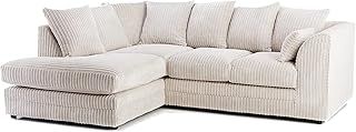 New Luxor Fabric Corner Sofa Cream | Soft Jumbo Cord 3-4 Seater Corner Sofa (Cream, Left Hand Facing)