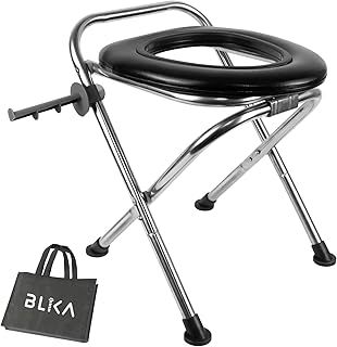 BLIKA Upgraded Portable Toilet for Camping, 350LBS Weight Capacity Outdoor Camping Folding Toilet, Stainless Steel Portable Potty with Soft Seat
