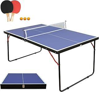 KKB Sport 4.5FT Folding Ping Pong Table Game Set, Portable Indoor Outdoor Midsize Table Tennis Table with 2 Paddles, 3 Balls and Net