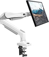 HUANUO Single Monitor Arm, 13 to 32 Inch White Monitor Mount, Adjustable Stand Fits 19.8lbs Screens, 75 & 100mm Vesa Mount with Clamp and Grommet Base