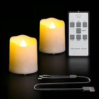 PChero 2 Packs Rechargeable LED Flameless Tea Lights with Remote Timer Flickering Battery Operated Candle Lights with USB Charging Cable for Home Festival Halloween Christmas Party Decor - Warm White