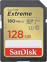 SanDisk 128GB Extreme SDXC card, SD card up to 180MB/s, V30 Memory card, UHS-I, Class, 10, U3, V30, RescuePro Deluxe data recovery software.