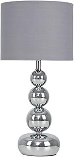 MiniSun | Modern Polished Chrome Stacked Ball Table Lamp with a Grey Faux Silk Shade | Table Lamps, Home Décor & Improvement Essential