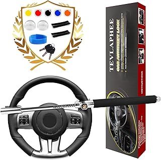 Tevlaphee Steering Wheel Lock For Cars,Car Steering Wheel Lock,Vehicle Anti-Theft Lock,Adjustable Double Hook Universal Fit Emergency Hammer Window Breaker Self Defense Heavy Duty Secure (Black)