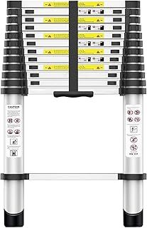 Exleiter 4.5M Telescoping Ladder, Aluminum Lightweight Multi-Purpose Telescopic Ladder Collapsible Extension Ladder Folding Ladder for RV, Attic, Daily Use at Home, 330lbs Max Capacity