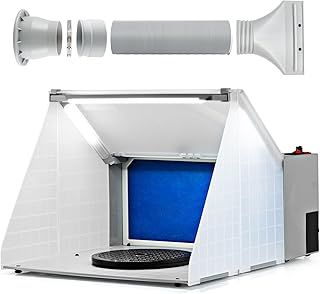 Airbrush Spray Booth, Portable Paint Spray Booth and Extractor Set with 3 LED Lights, Powerful Fan, Adjustable Hose & Revolving Turntable, Airbrushing Kit for Model Craft Hobby DIY Artwork
