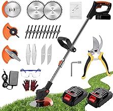 Garden Cordless Strimmer, Electric Grass Strimmer with 2 X 21V Batteries and UK Charger, Metal Blade Strimmer with 3 Different Blade Types, Brush Cutters for Garden and Lawn Mowing