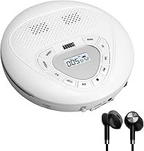 Rechargeable Portable CD Player with Earphones - August SE10W - USB-C Personal CD Walkman with Anti Skip Protection, Repeat, EQ, PROG, MP3 Micro SD Card Mode - Small Size for Car, Home, Travel - White