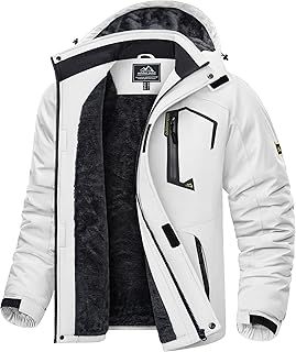 KEFITEVD Men's Waterproof Fleece Jackets Winter Warm Ski Raincoats Outdoor Thermal Coats with Detachable Hood