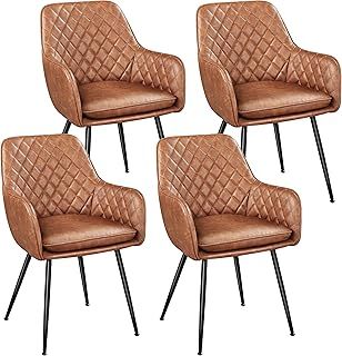 Yaheetech Set of 4 Modern Tufted Dining Chairs PU Leather Accent Chairs with Backrest/Armrest for Kitchen/Living Room/Counter/Lounge, Brown