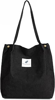 FITDON Corduroy Totes Bag, Shoulder Handbags for Women Girls Big Capacity Shopping Bag with Inner Pocket - Black