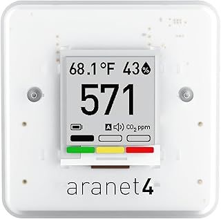 SAF Aranet4 Home: Smart Indoor Air Quality Monitor - CO2, Temperature, Humidity, Portable & Battery-Powered, E-Ink Screen, Free App Integration