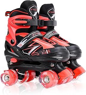 MGY Roller Skates Kids, Children Roller Skates with All Wheels Lighting Up, Adjustable Roller Skates for Boys Indoor Outdoor Sports (Red）