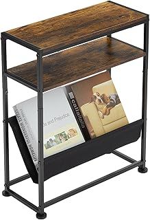 ZEXVIDA Small End Table for Small Spaces - Slim Side Table with Magazine Holder,2 in 1 Design Narrow End Table Living Room,Skinny Bedroom Nightstand Thin Side Magazine Table (Rustic Brown)
