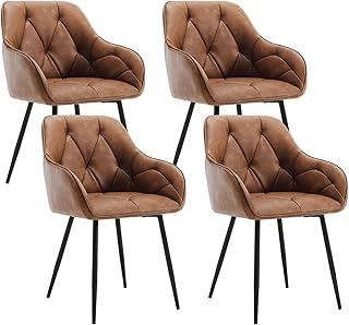 WOLTU Set of 4 Dining Chairs, Upholstered Kitchen Chairs with Backrest, Armrests, Metal Legs, Ergonomic Seat, for Lounge, Office, Living Room, Faux Leather, Brown