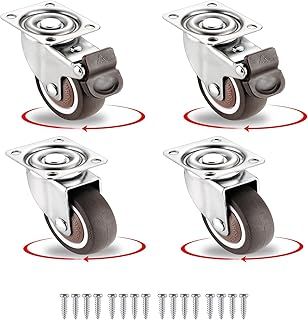 1.5 Inch Caster Wheels for Small Furniture, Soft Rubber Swivel Casters Set of 4 with 2 Brakes, Ball Bearing Steel Plate Low Profile Caster Wheels for Carts, Rolling Cabinet, Trundle Bed, Storage Bins