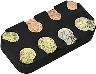 kwmobile Holder for Euro Coins - 8 Dispensers from 1 Cent to 2 Euros - EU Coin Money Change Sorter Classifier Organiser - Black