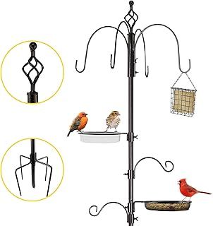 Urban Deco Hanging Station Metal Feeder Pole With Multi Hooks - Feeding Station With Feeders, Bath Tray, Seed Feeder With Suet Cage - Bird Stand for Garden