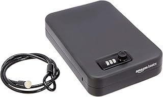 Amazon Basics Portable Security Lock Box Safe with Combination Lock for Documents and Jewelry, Large, Black