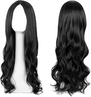EUPSIIU Black Wave Wigs for Women & Girls - 27'' Curly Synthetic Hair Wig, Full Hair Length for Cosplay, Party & Daily Use