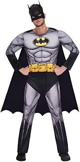 Amscan - Erwachsenenkostüm Batman, Maske, Overall mit ausgepolsterter Brust, abnehmbarer Umhang, Super Heroes, Motto-Party, Karneval