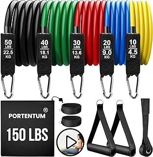 Resistance Bands Weight Building Kit 150 lbs 12 Elastic Bands for Yoga Calisthenics Gym Crossfit TRX Pilates Home Gym – Elastic Muscle Bands with Anklets and Door Grip