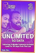 Three UK Data Sim Card Preloaded with UNLIMITED 4G/5G Data. No Contracts, No Commitments, No Credit Checks, No Tie-ins, No Personal ID. (Valid for 1 Month)