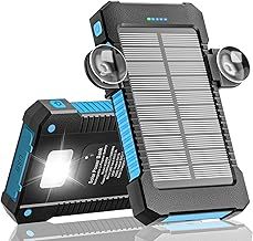 Solar Power Bank 26800mAh with Suction Cup Mount, IP67 Waterproof Solar Charger, 3 Modes Flashlight - Steady/SOS/Strobe Battery Pack Charger with 2 USB Charging Ports for Phones, Tablets (Blue)