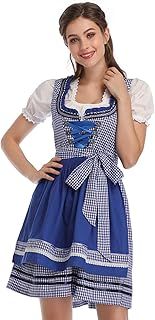 KOJOOIN Women Traditional Dirndl Oktoberfest Costume 3 Pieces Fancy Midi Skirt - Dress, Blouse, Apron