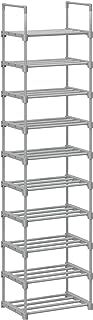 SONGMICS Shoe Rack, 10-Tier Metal Shoe Storage Organiser, Customisable Design, Metal Frame, Space-Saving Rack, for Dressing Room, Hallway, 30 x 45 x 174 cm, Grey LSA025G02