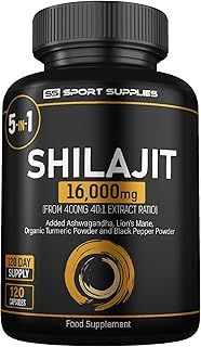 Shilajit Capsules 16,000mg -120 Days Supply - 60% Fulvic Acid - Added Ashwagandha, Lions Mane, Turmeric and Black Pepper - High Strength Himilayan Shalajit Resin