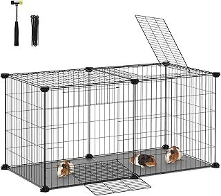 SONGMICS Small Animal Cage, Pet Cage, L, with Top, Base, 2 Doors, Easy to Clean, 82 x 41 x 41 cm, Black LPI009B01