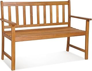 COSTWAY 2-Person Garden Bench, All-Weather Acacia Wood Patio Loveseat Park Bench Chair, Outdoor Furniture Leisure Porch Seating for Balcony, Deck and Poolside, 360kg Load Capacity (122 x 56 x 86 cm)
