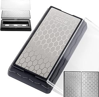 CWOVRS Diamond Sharpening Stone Double-Sided, Diamond Knife Sharpener Stone, Honeycomb Surface Plate with Non-Slip Base for Scissors Knives Outdoor Kitchen Sharpen Tools Coarse 600# / Fine 1200#