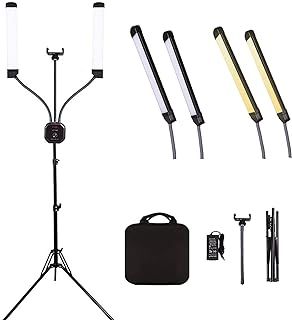50W Double Arm LED Lighting Kit with Stand, Dimmable 3000-6500K for Makeup Artist, Lash, Beauty Eyebrow Tattoo Lamp Studio Video Photographic Light Tripod and Bag