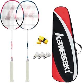 Kawasaki Badminton Racket Professional Graphite Badminton Set of 2 Lightweight Racquet for Sports, Training & Entertainment with 3 Badminton Shuttlecocks/2 Overgrips/1 Carrying bag