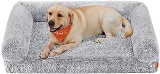 Feandrea Fluffy Large Dog Bed, XXL Orthopedic Dog Sofa Bed for Large Dogs, Egg Crate Foam Pet Bed Pet Couch with Sides and Removable Washable Cover, 122 x 85 x 24 cm, Dark Grey PGW234G01