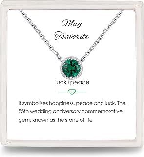 Presentski Birthstone Pendant Necklace 925 Sterling Silver - Single Round Cubic Zirconia Crystals Gemstone Birthstones Necklaces Gift for Women Girls
