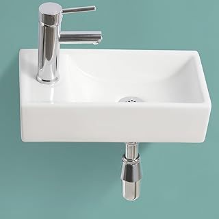 Modern Bathroom Wash Basin Sink, Rectangular Wall-Mounted and countertop White Cloakroom Ceramic Basin Tap on Left for Bathroom, Vanity Cabinet, and Toilets (10x41x21.5) (HxLxW)