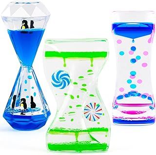 Sensory Toys for Relaxation- Liquid Timer Anxiety Relief Toy Liquid Motion Bubbler Sensory Lamp for Hourglass Toy Kids & Adults Decor Hourglass Toys（Set of 3)