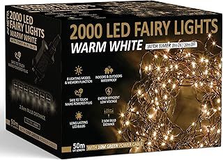 NETTA Christmas Tree Lights 2000 LED 50m Warm White - 2.5cm Bulb Distance Fairy String Lights Plug in with Timer and Memory Functions - Suitable for Outdoor/Indoor Use